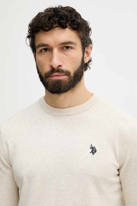 U.S. Polo Assn. sweter męski bawełniany DHM KNIT beżowy MUP4551