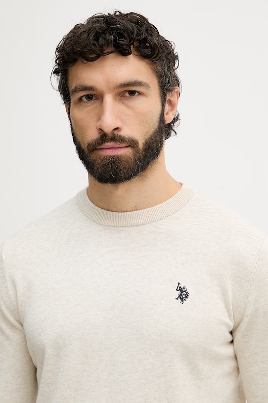 U.S. Polo Assn. pánsky bavlnený sveter DHM KNIT béžová MUP4551