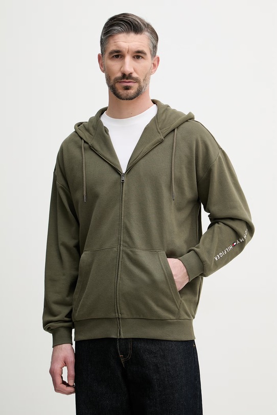 Tommy Hilfiger bluza z kapturem męska z bawełną zielony UM0UM03781