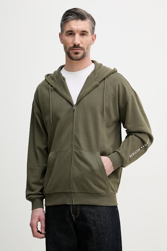 Tommy Hilfiger bluza z kapturem męska z bawełną zielony UM0UM03781