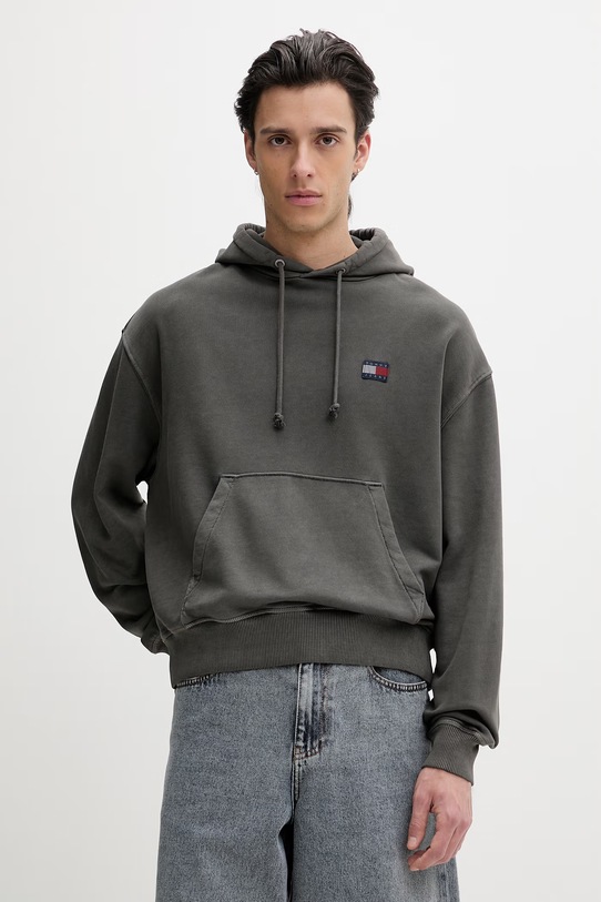 Odzież Tommy Jeans bluza z kapturem męska bawełniana DM0DM22677 szary