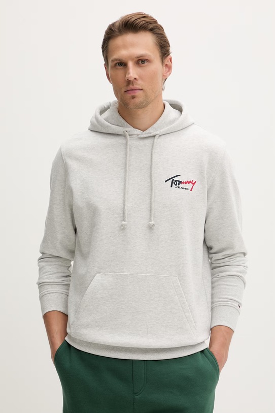 Tommy Jeans mikina s kapucí pánská bavlněná šedá DM0DM22680