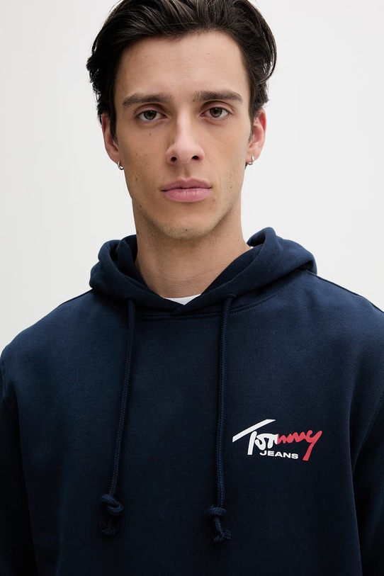 Tommy Jeans bluza z kapturem męska bawełniana granatowy DM0DM22680
