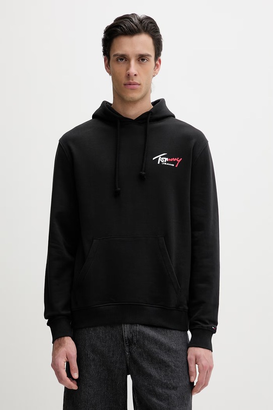 Tommy Jeans bluza z kapturem męska bawełniana czarny DM0DM22680