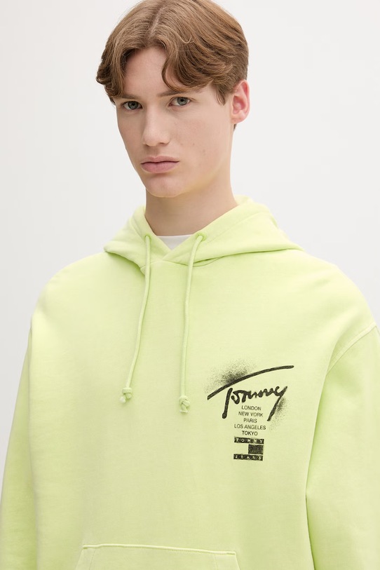 Tommy Jeans mikina s kapucí pánská bavlněná zelená DM0DM22840