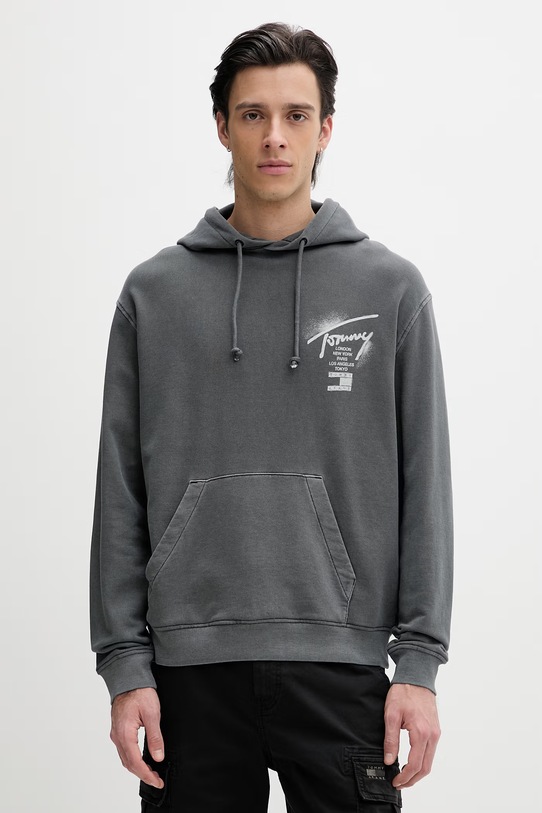 Tommy Jeans bluza z kapturem męska bawełniana szary DM0DM22840