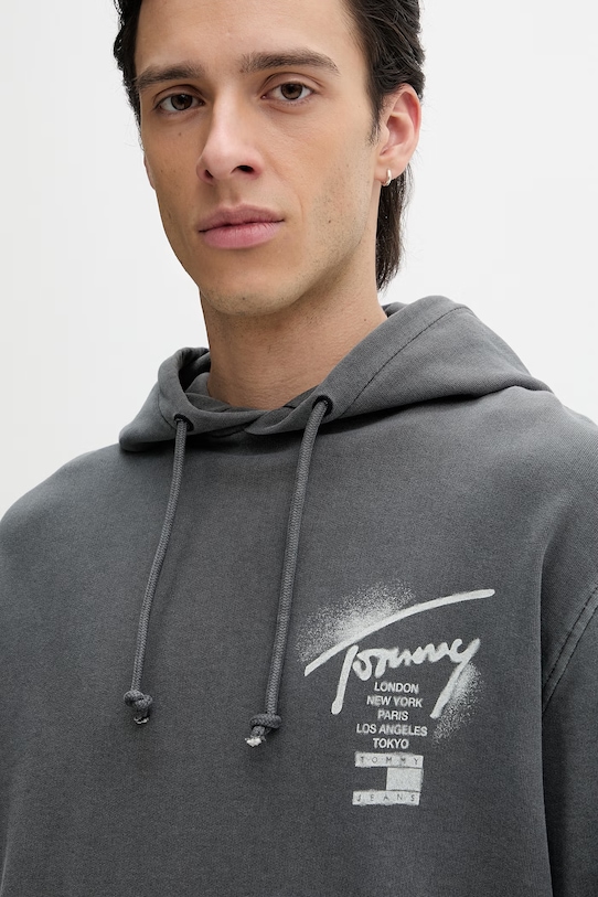 Tommy Jeans bluza z kapturem męska bawełniana szary DM0DM22840