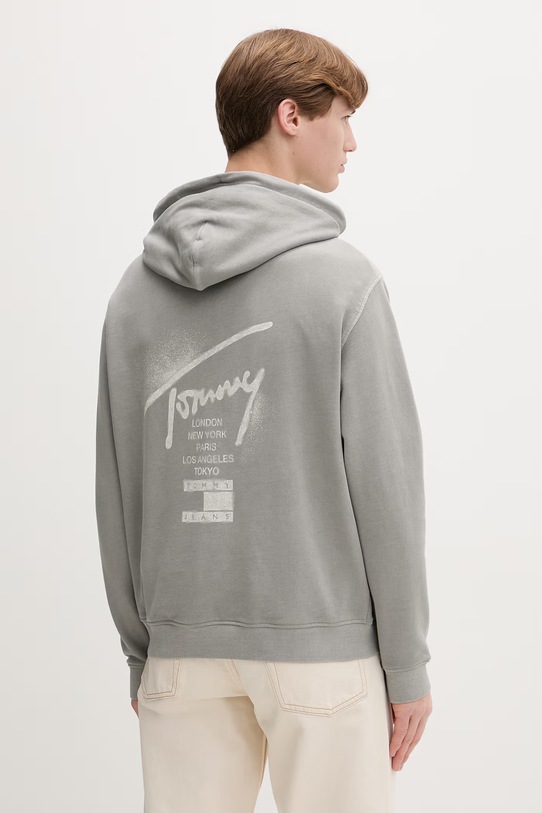 Oblečení Tommy Jeans mikina s kapucí pánská bavlněná DM0DM22840 šedá