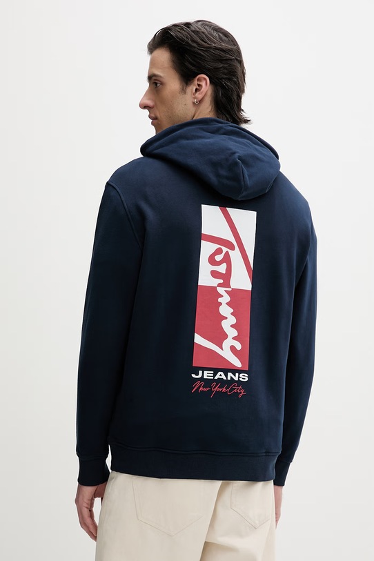 Tommy Jeans bluza z kapturem męska bawełniana granatowy DM0DM23015