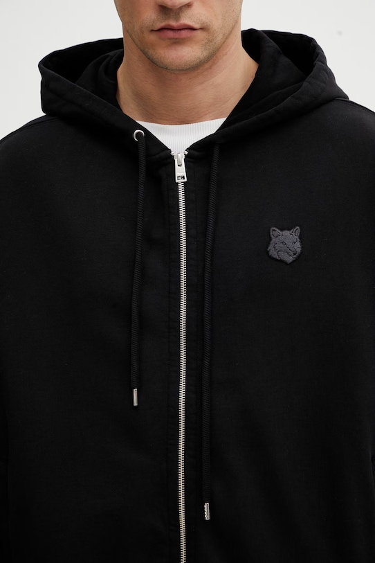 Maison Kitsuné Fox Head bluza z kapturem męska bawełniana czarny PM02138KM0340