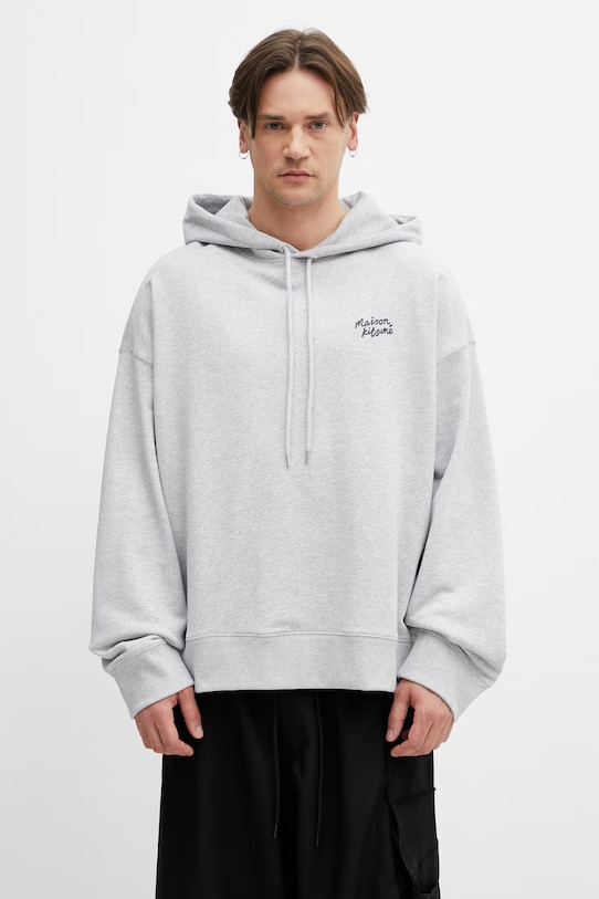 Maison Kitsuné Handwriting bluza z kapturem bawełniana męska szary PM00704KM0340