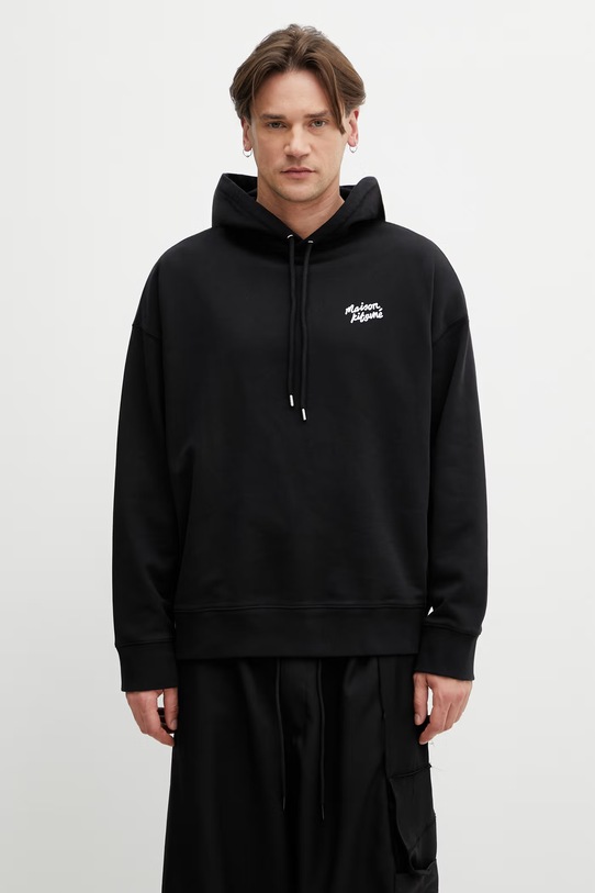 Maison Kitsuné Handwriting bluza z kapturem bawełniana męska czarny PM00704KM0340