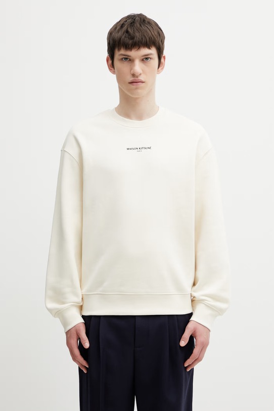 Maison Kitsuné bluza bawełniana męska beżowy QM00300KM0341