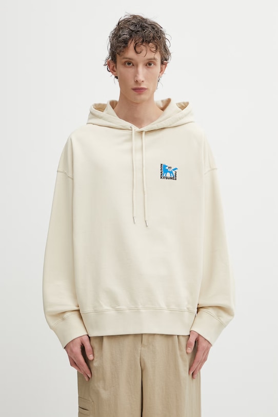 Odzież Maison Kitsuné Gallery Fox bluza z kapturem bawełniana męska QM00704KM0340 beżowy