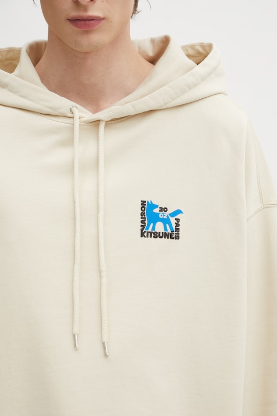 Maison Kitsuné Gallery Fox bluza z kapturem bawełniana męska beżowy QM00704KM0340