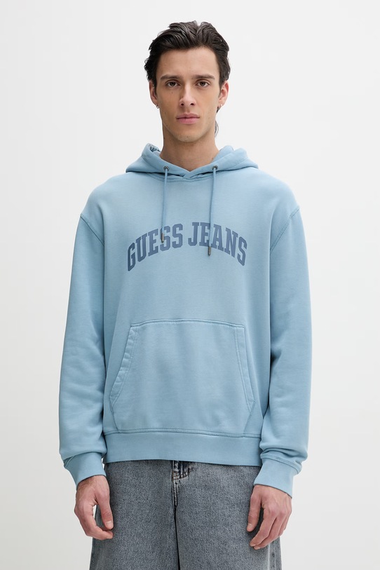 Guess Jeans bluza z kapturem męska bawełniana niebieski M6GQA5.KCPR1