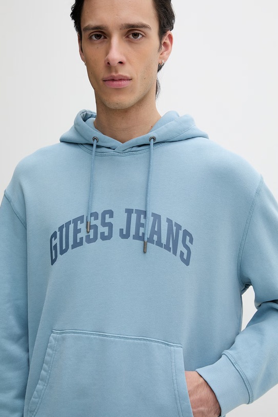 Guess Jeans bluza z kapturem męska bawełniana niebieski M6GQA5.KCPR1