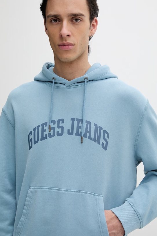 Guess Jeans bluza z kapturem męska bawełniana niebieski M6GQA5.KCPR1