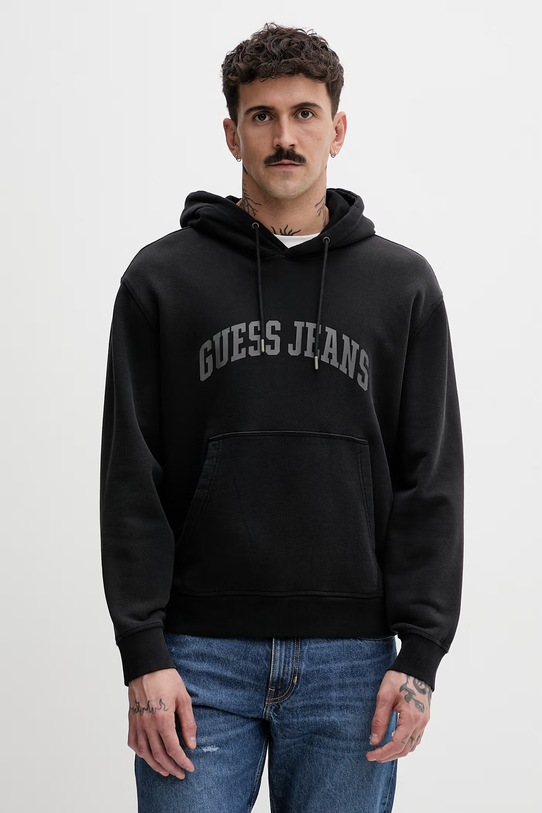 Guess Jeans bluza z kapturem męska bawełniana czarny M6GQA5.KCPR1