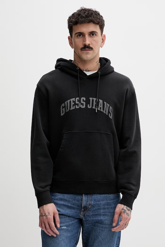 Guess Jeans bluza z kapturem męska bawełniana czarny M6GQA5.KCPR1
