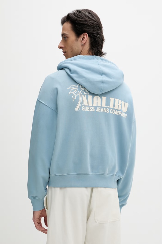 Guess Jeans bluza z kapturem męska bawełniana niebieski M6GQB6.KCPR1