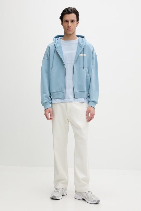 Guess Jeans bluza z kapturem męska bawełniana M6GQB6.KCPR1 niebieski SS26