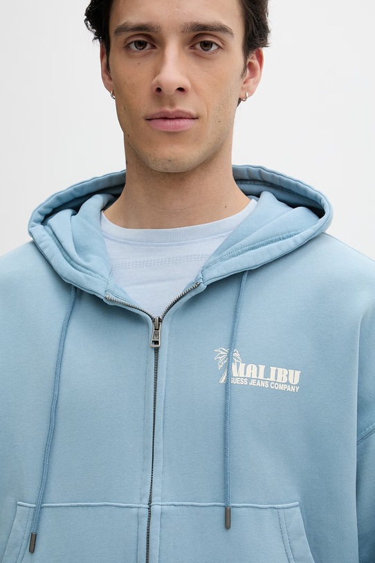 Guess Jeans bluza z kapturem męska bawełniana niebieski M6GQB6.KCPR1