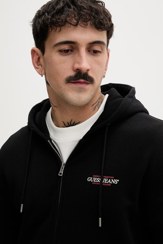 Guess Jeans Μπλούζα με κουκούλα και κουμπιά Ανδρική βαμβακερή μαύρο M6RQ38.KCPR1