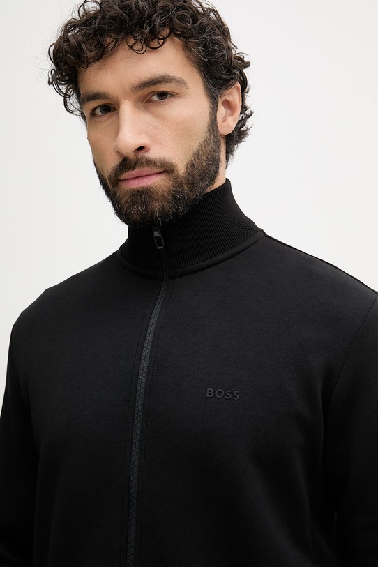 BOSS Green Μπλούζα με κουμπιά ανδρική βαμβακερή με ελαστάν μαύρο 50555496