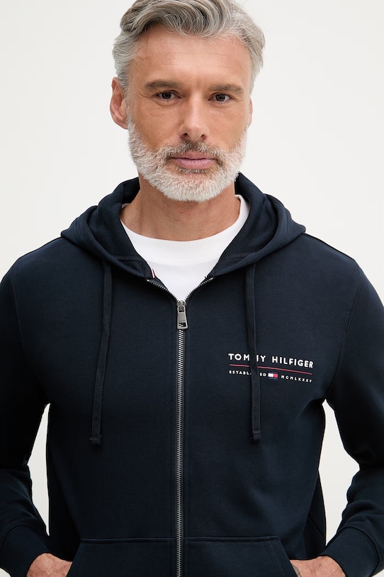 Tommy Hilfiger Μπλούζα με κουκούλα και κουμπιά ανδρική βαμβακερή σκούρο μπλε MW0MW42462