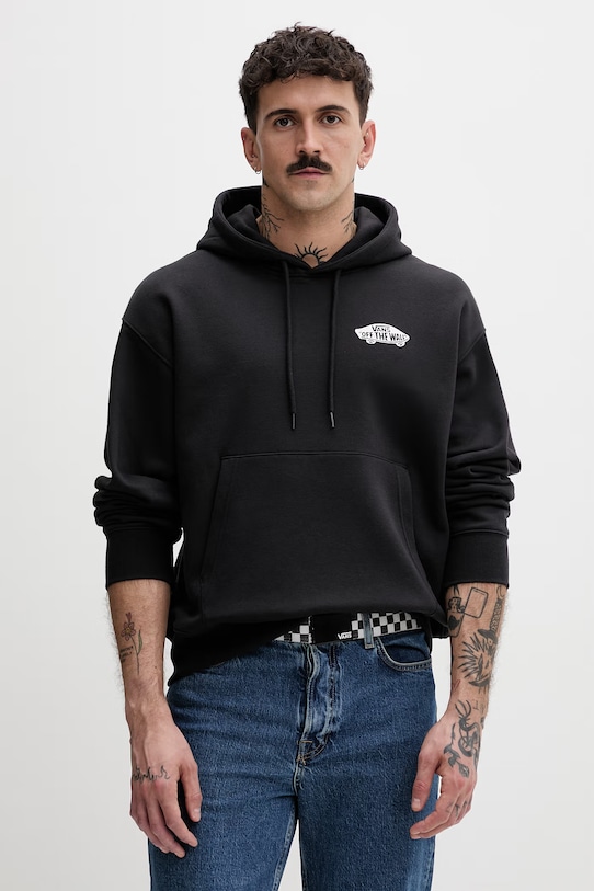 Vans bluza z kapturem męska z bawełną czarny VN000STCY281