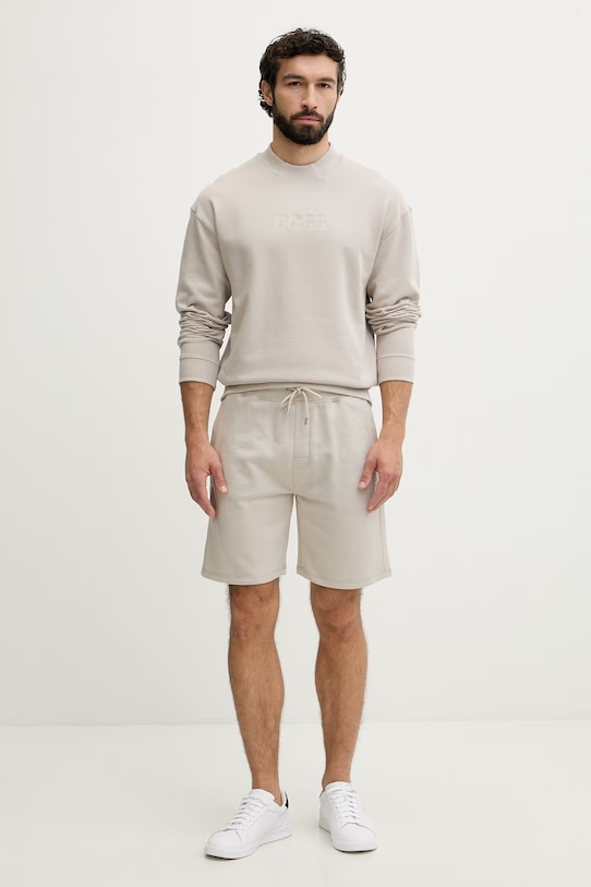 BOSS loungwear mikina pánská bavlněná 50561510 béžová SS26