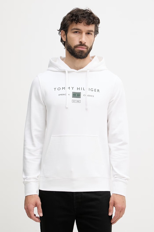 Tommy Hilfiger pulover s kapuco moški bombažen bela MW0MW42464