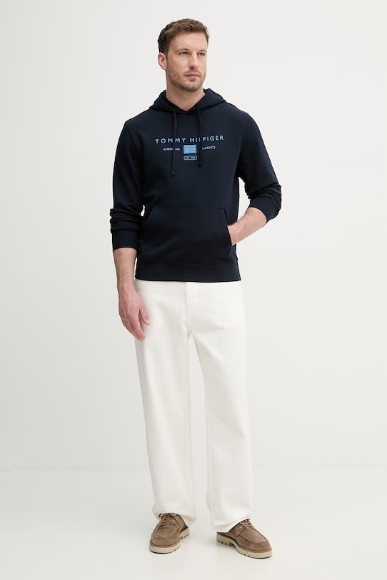 Tommy Hilfiger mikina s kapucňou pánska bavlnená MW0MW42464 tmavomodrá SS26