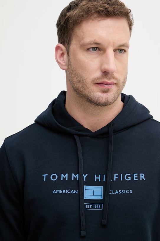 Tommy Hilfiger mikina s kapucňou pánska bavlnená tmavomodrá MW0MW42464