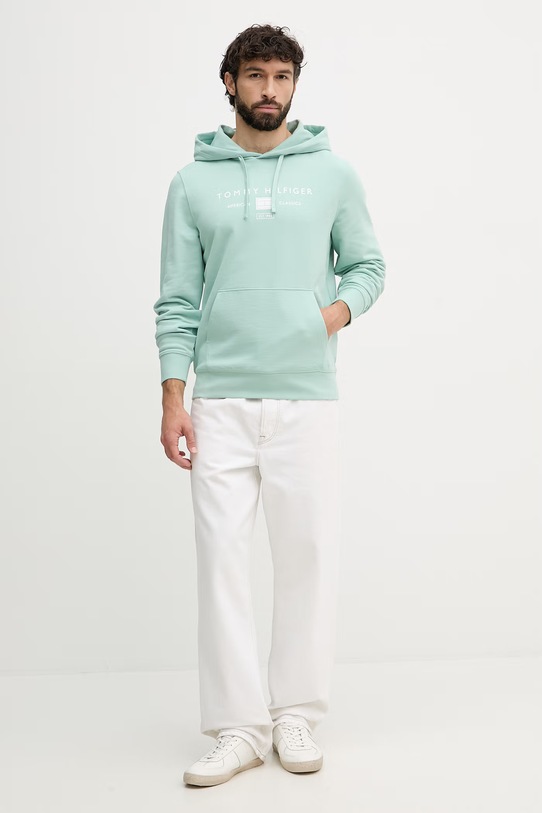Tommy Hilfiger pulover s kapuco moški bombažen MW0MW42464 turkizna SS26