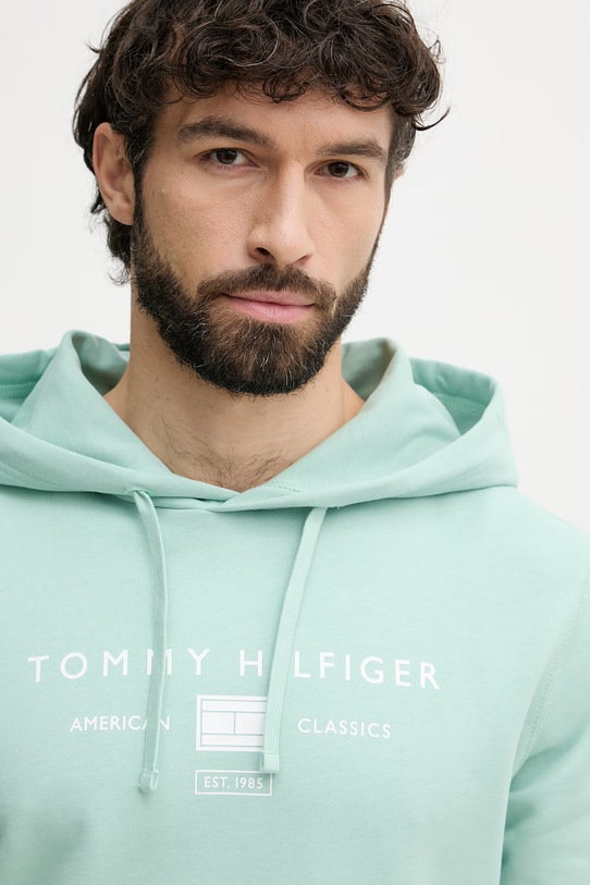 Tommy Hilfiger pulover s kapuco moški bombažen turkizna MW0MW42464