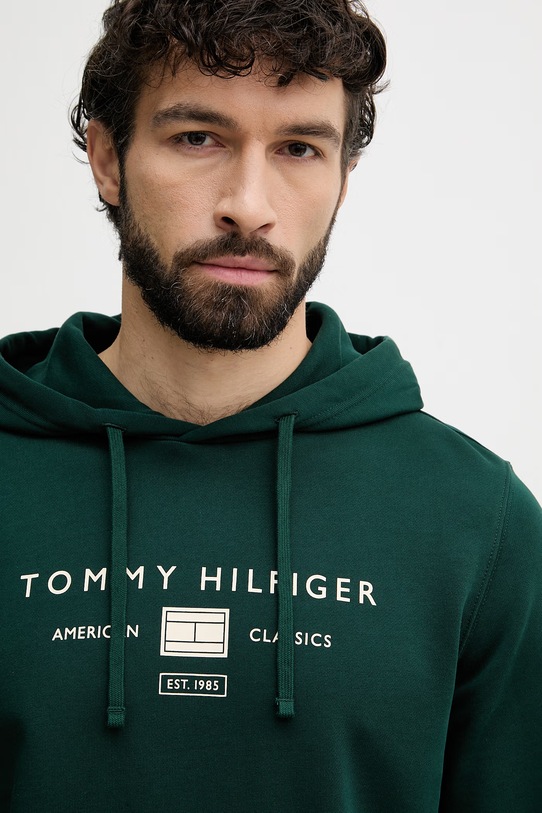 Tommy Hilfiger μπλούζα με κουκούλα ανδρική βαμβακερή πράσινο MW0MW42464