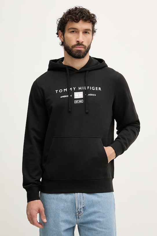 Tommy Hilfiger mikina s kapucňou pánska bavlnená čierna MW0MW42464