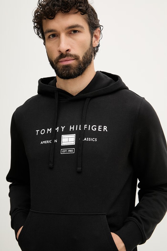 Tommy Hilfiger mikina s kapucňou pánska bavlnená čierna MW0MW42464