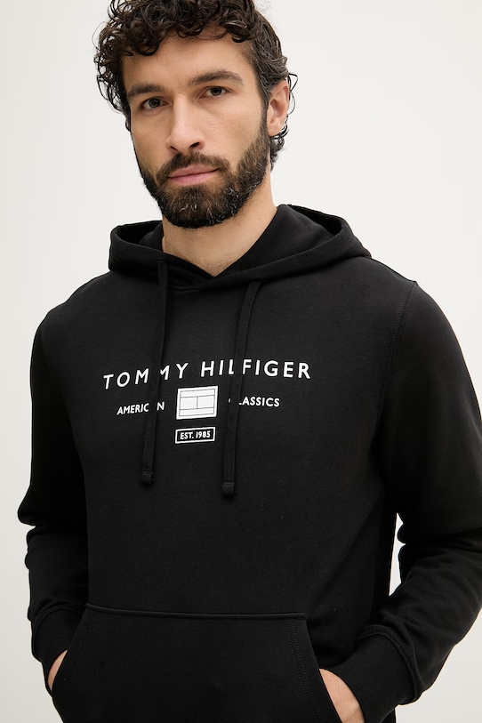 Tommy Hilfiger mikina s kapucňou pánska bavlnená čierna MW0MW42464