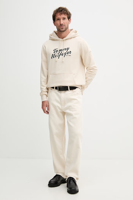 Tommy Hilfiger mikina s kapucňou pánska bavlnená MW0MW42496 béžová SS26