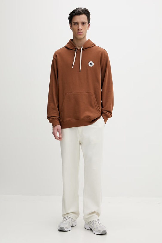 Converse bluza z kapturem męska z bawełną CVM6H113 brązowy SS26
