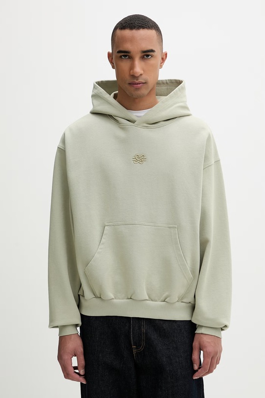 Filling Pieces dukserica sa kapuljačom muška pamučna Boxy Embroidered bez uzorka zelena 412632501284.302