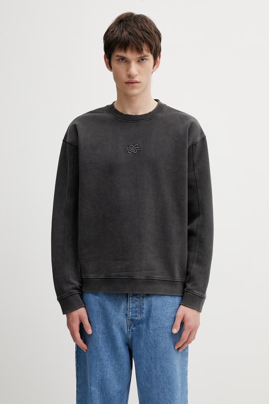 Filling Pieces bluza bawełniana Boxy Embroidered gładkie szary 422430501142.136