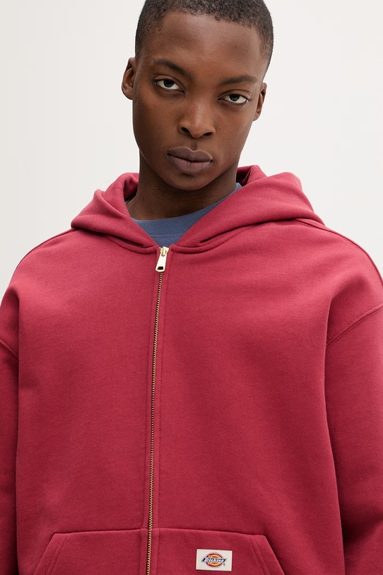 Dickies mikina na zips s kapucňou pánska s bavlnou červená DK0A89PRL331