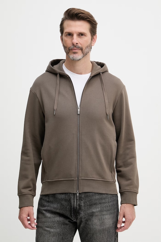 Armani Exchange кофта на блискавці з капюшоном чоловіча бавовняна коричневий XM001293.AF20934