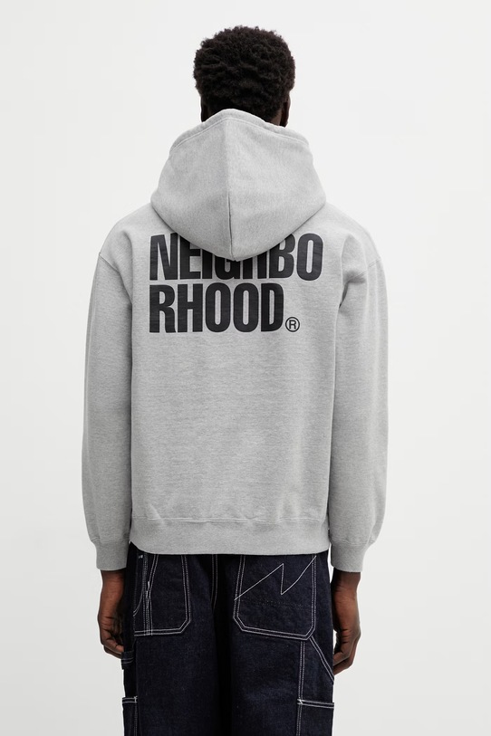 NEIGHBORHOOD bluza bawełniana CLASSIC SWEAT ZIP HOODIE LS nadruk szary 252UWNH.CSM03
