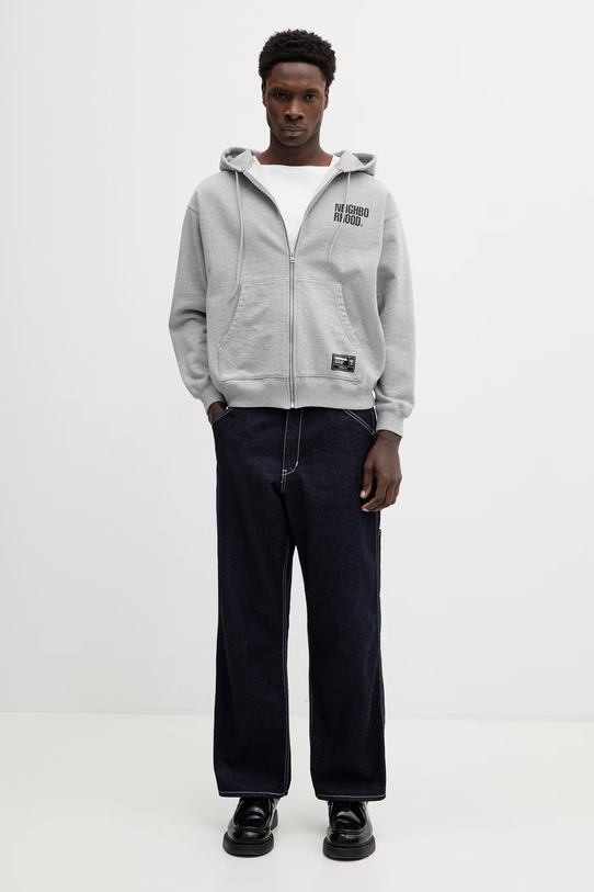 NEIGHBORHOOD bluza bawełniana CLASSIC SWEAT ZIP HOODIE LS szary 252UWNH.CSM03