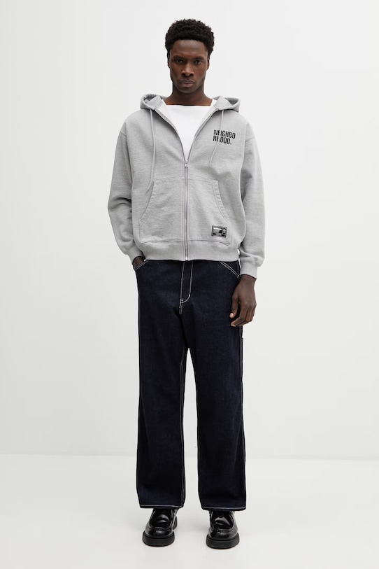 NEIGHBORHOOD bluza bawełniana CLASSIC SWEAT ZIP HOODIE LS szary 252UWNH.CSM03